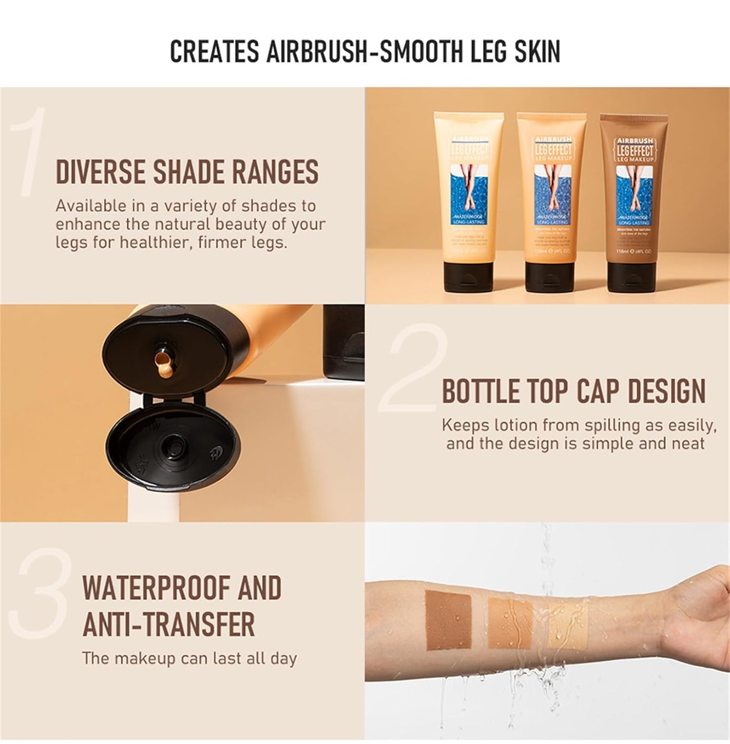 Leg Makeup Waterproof, No Transfer Body Concealer, Coverage for Vein, Scar, Tattoo