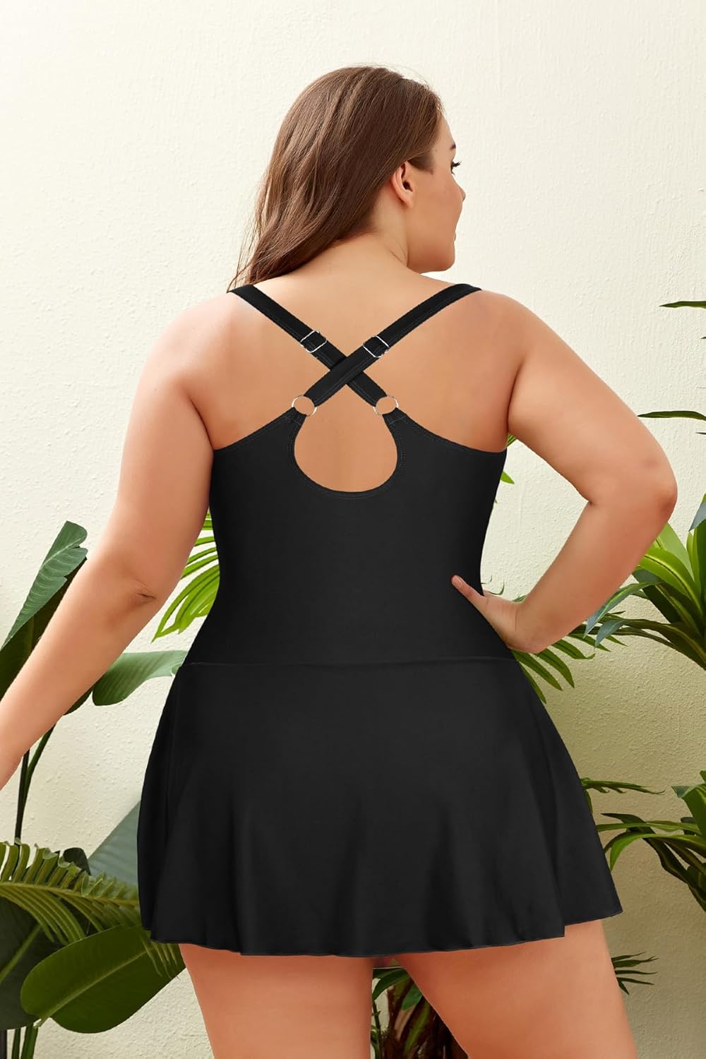 Women‘s Plus Size Tummy Control Bathing Suits Ruched V Neck One Piece Swimsuit Criss Cross Modest Swimdress