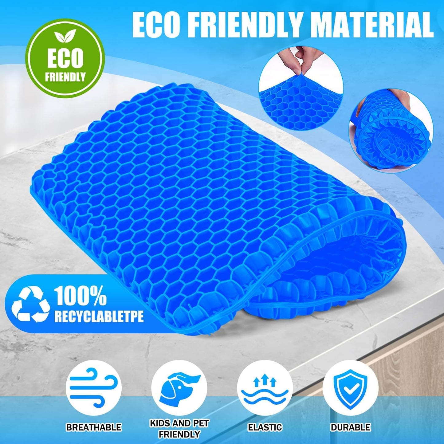 Vmingo Large Gel Cushion, Orthopaedic Upgraded, Seat Cushion, Office Chair, Breathable with Non-Slip Cover, Gel Seat Cushion for Wheelchair Cushion/Car/Office/Home (Dark Blue)