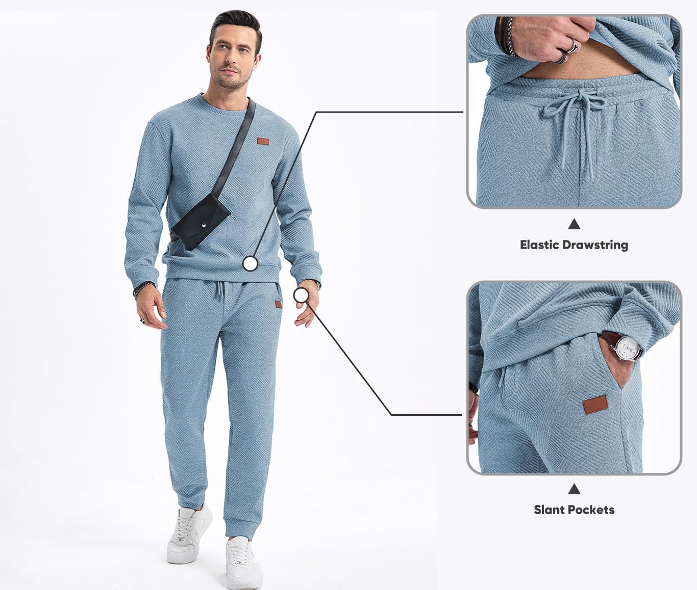 Men's 2 Piece Sweatsuits Outfits Casual Crewneck Jacquard Sweatshirt Joggers Sweatpants Set