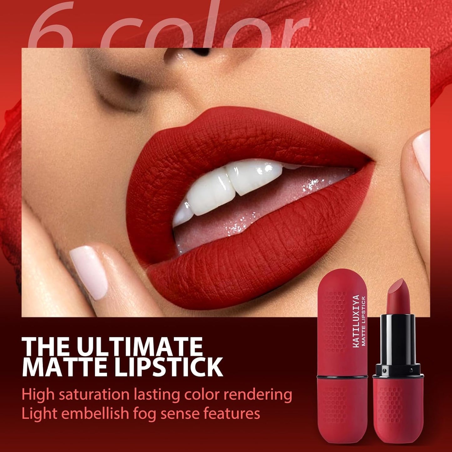 6Pcs Red Velvet Matte Lipstick Set