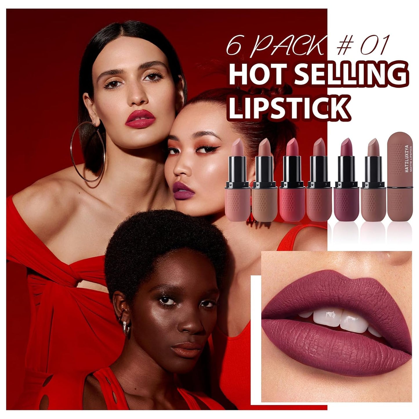 6Pcs Red Velvet Matte Lipstick Set