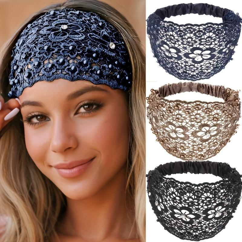 3pcs Set Boho-chic Crystal & Pearl Embellished Wide Headbands for Women – Luxury Hair Accessories, Ideal for Weddings, Vacations & Daily Styling