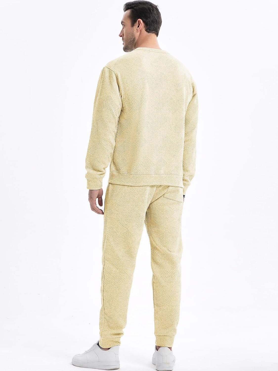 Men's 2 Piece Sweatsuits Outfits Casual Crewneck Jacquard Sweatshirt Joggers Sweatpants Set