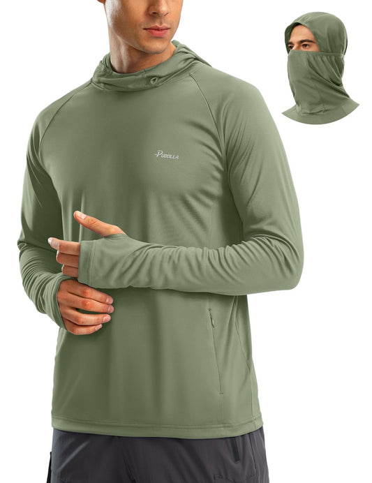 Men's Sun Protection Hoodie Shirt UPF 50+ Long Sleeve UV SPF T-Shirts with Mask Rash Guard Fishing Lightweight