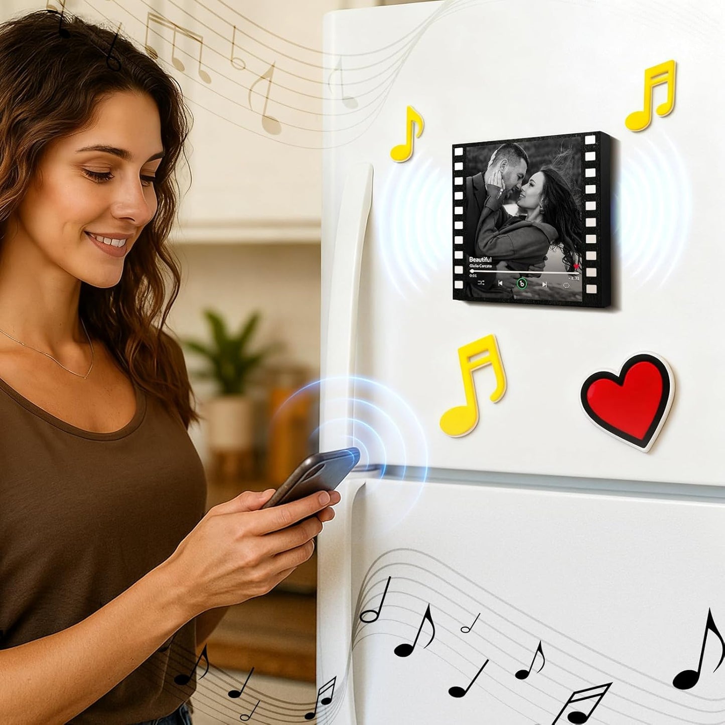 Personalized Music Fridge Magnet Custom Spotify Refrigerator Magnet with Photo Album & Can Play Songs Christmas Meaningful Gifts