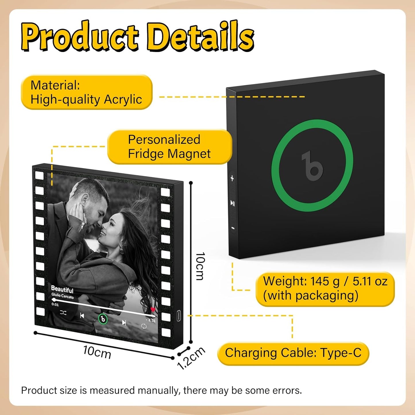 Personalized Music Fridge Magnet Custom Spotify Refrigerator Magnet with Photo Album & Can Play Songs Christmas Meaningful Gifts