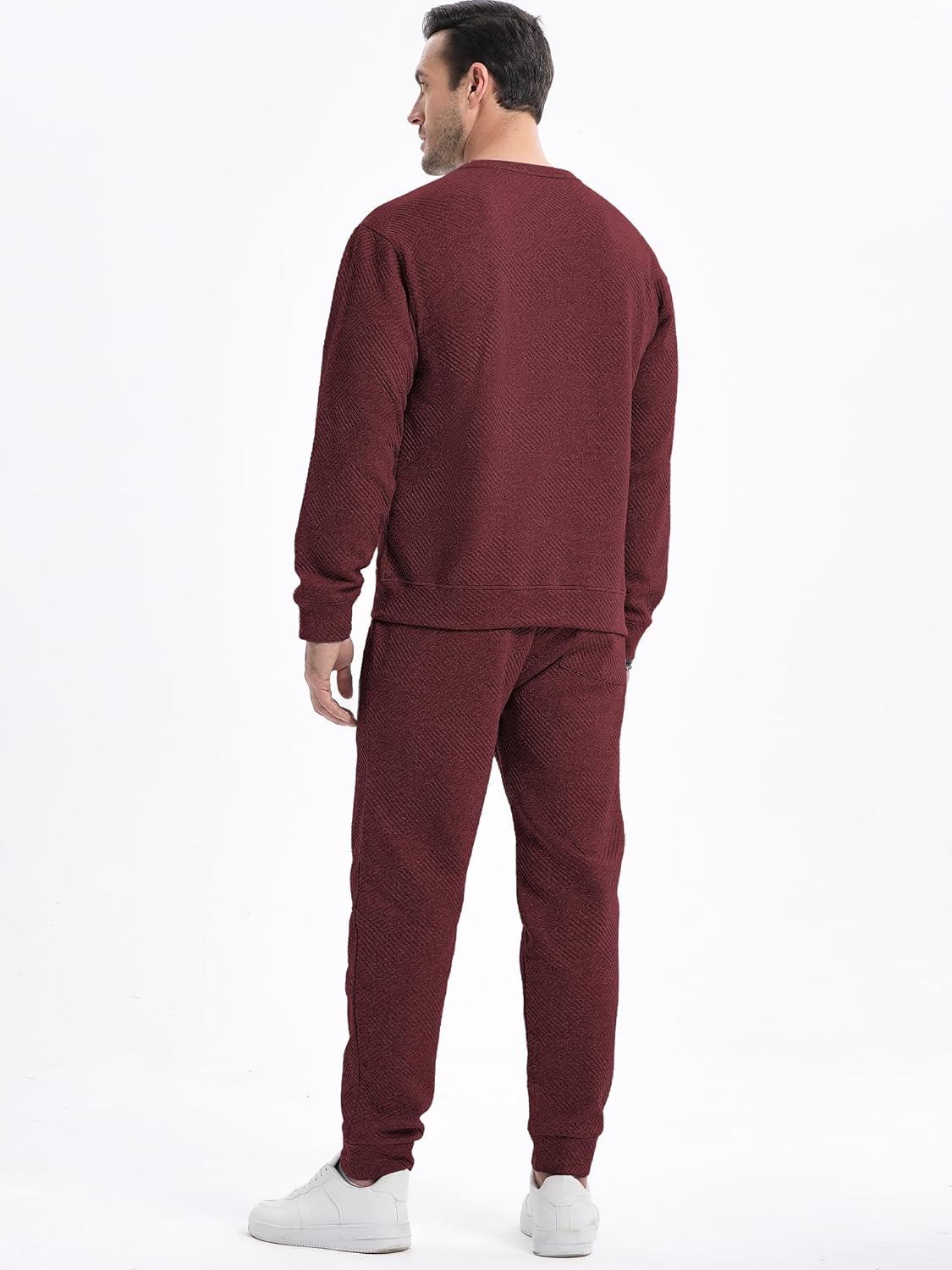 Men's 2 Piece Sweatsuits Outfits Casual Crewneck Jacquard Sweatshirt Joggers Sweatpants Set