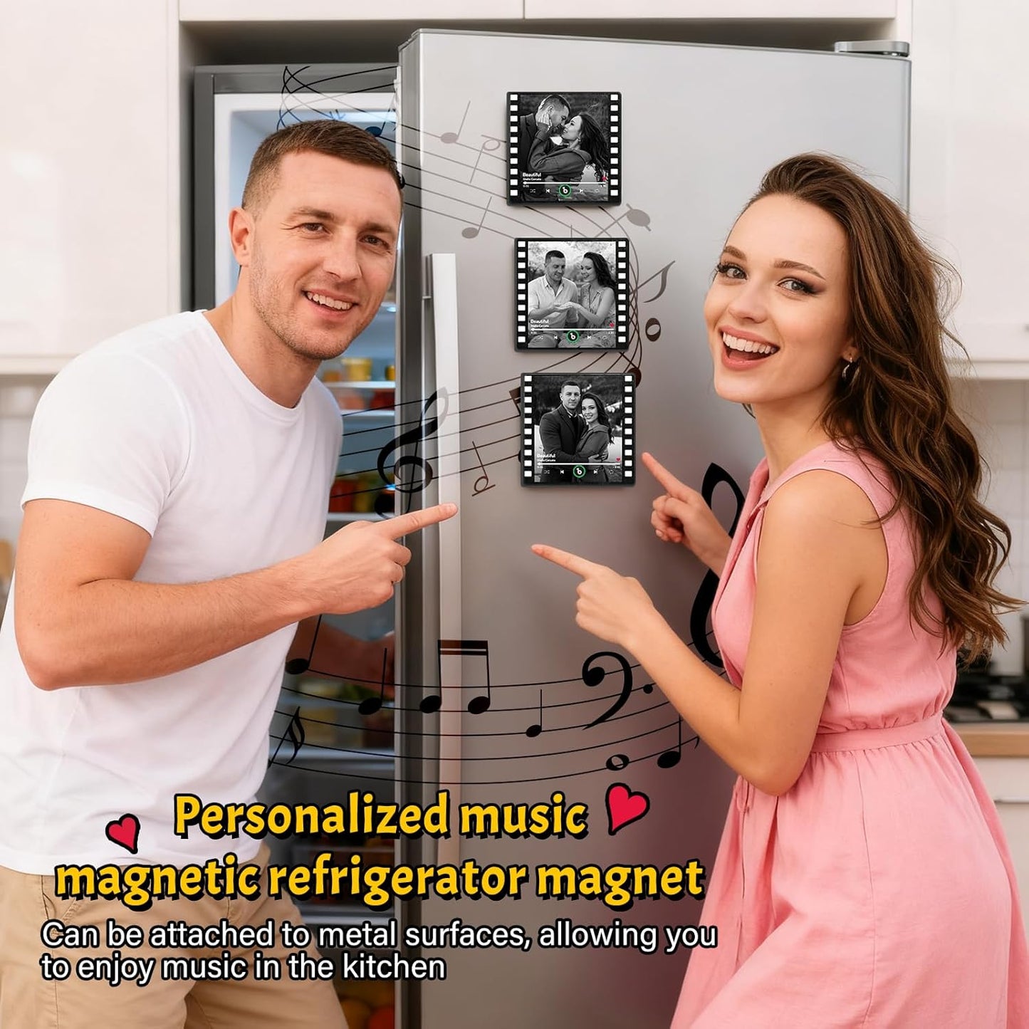 Personalized Music Fridge Magnet Custom Spotify Refrigerator Magnet with Photo Album & Can Play Songs Christmas Meaningful Gifts