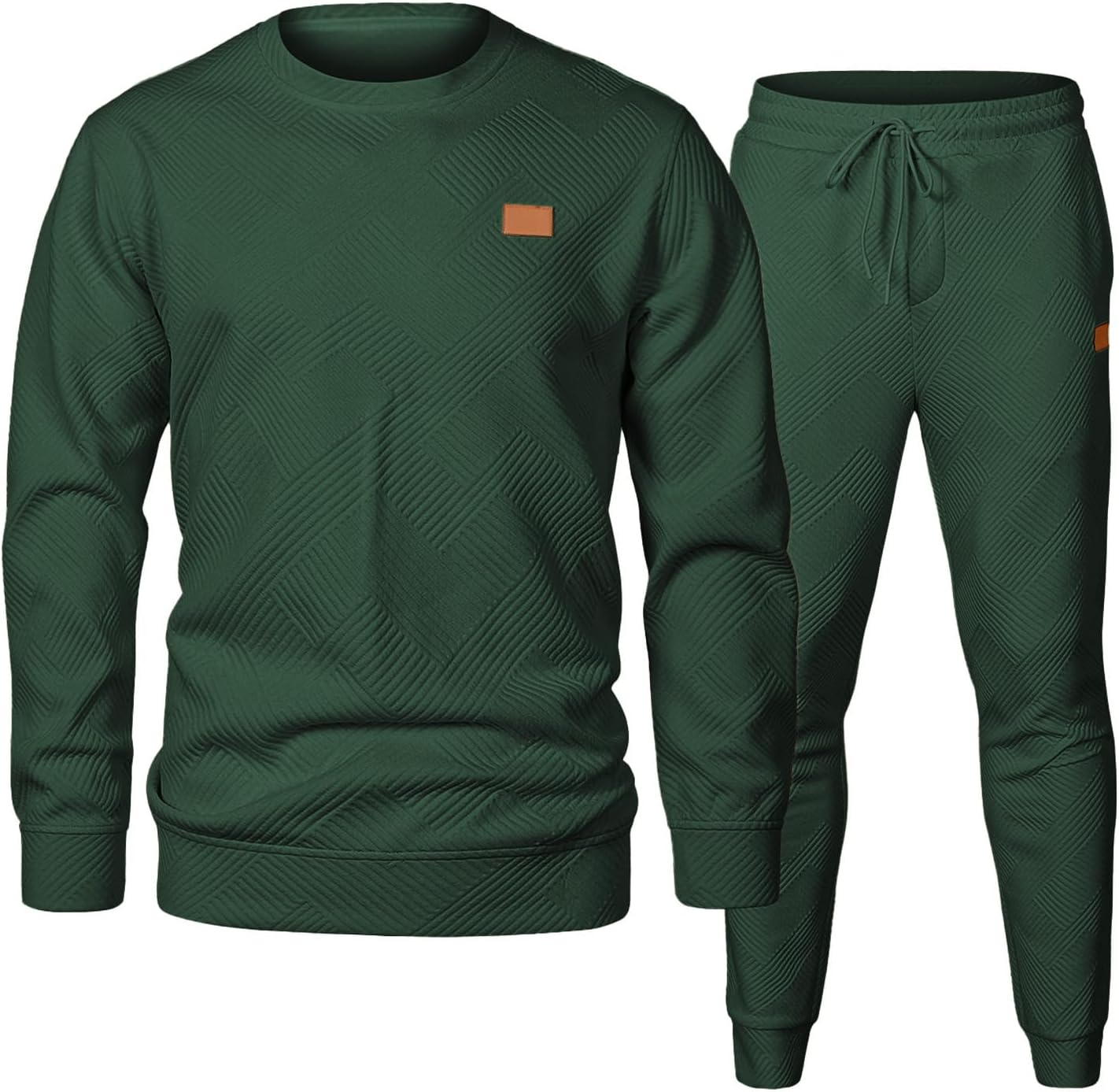 Men's 2 Piece Sweatsuits Outfits Casual Crewneck Jacquard Sweatshirt Joggers Sweatpants Set