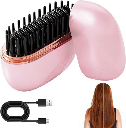 Mini Straightener,Rechargeable Portable Hair Straightener Brush 3-Speed Temperature Control