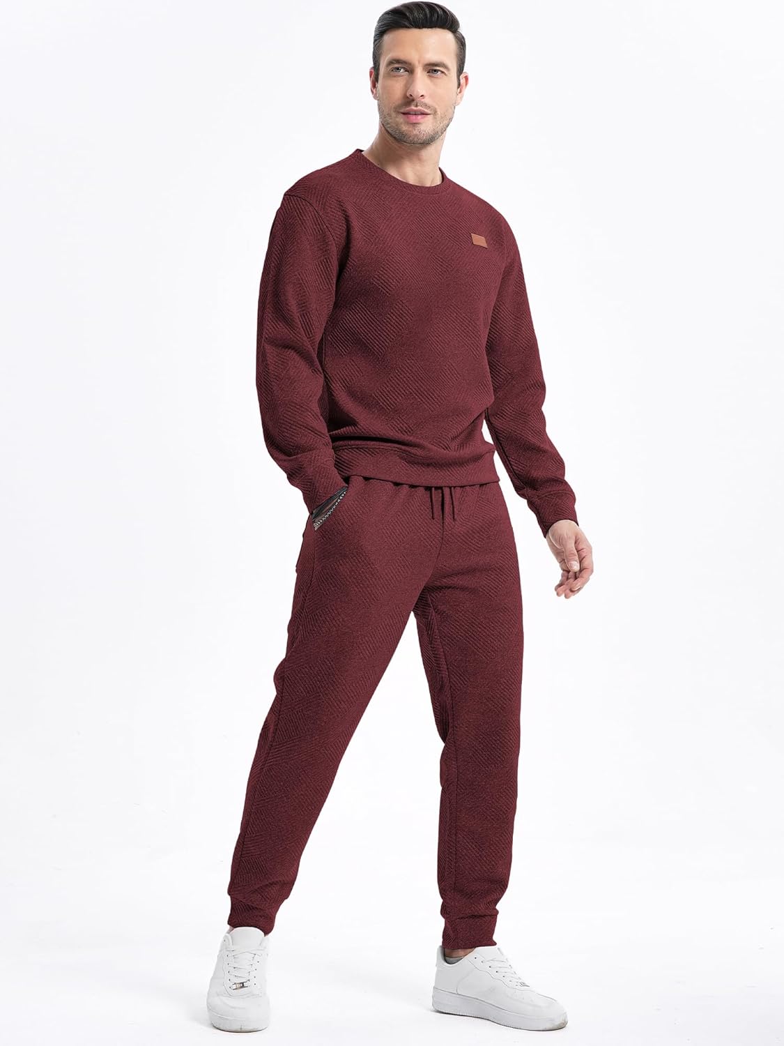 Men's 2 Piece Sweatsuits Outfits Casual Crewneck Jacquard Sweatshirt Joggers Sweatpants Set