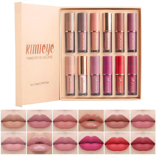 12-Color Matte Liquid Lipstick Kit – Long-Lasting 24H