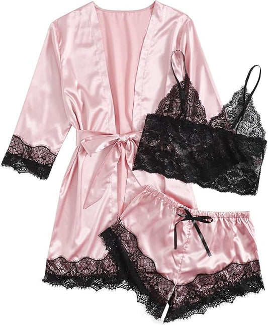 4 sets of Lace Satin Sling Pajamas Set