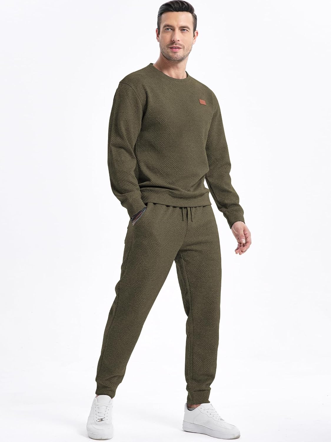 Men's 2 Piece Sweatsuits Outfits Casual Crewneck Jacquard Sweatshirt Joggers Sweatpants Set