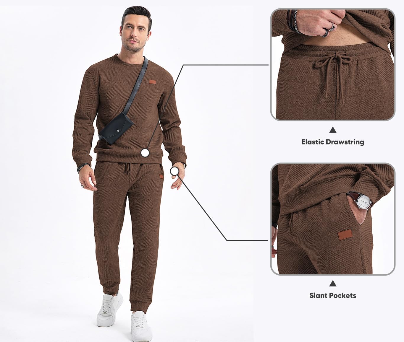 Men's 2 Piece Sweatsuits Outfits Casual Crewneck Jacquard Sweatshirt Joggers Sweatpants Set