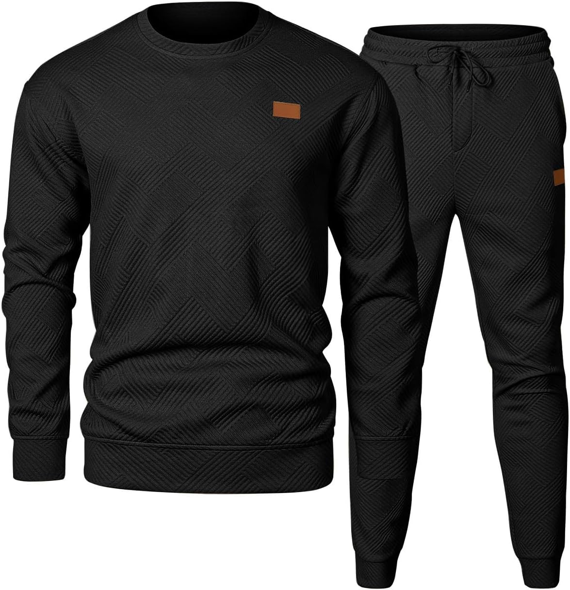 Men's 2 Piece Sweatsuits Outfits Casual Crewneck Jacquard Sweatshirt Joggers Sweatpants Set
