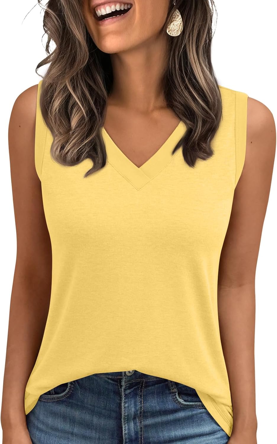 Women's Sleeveless V-Neck Slimming Loose Fit Casual Tank Top T-Shirt