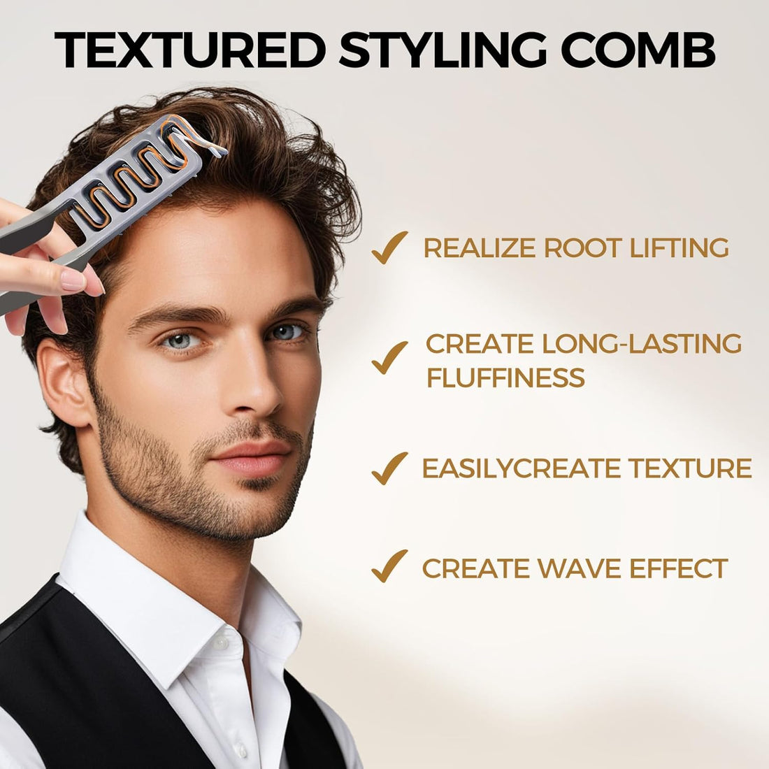 Texture Comb, 2025 Upgrade Voluminous Wide-Toothed Hair Combs for Men, Maximum Root Lift Tool, Non-Slip Grip (ABS Plastic)