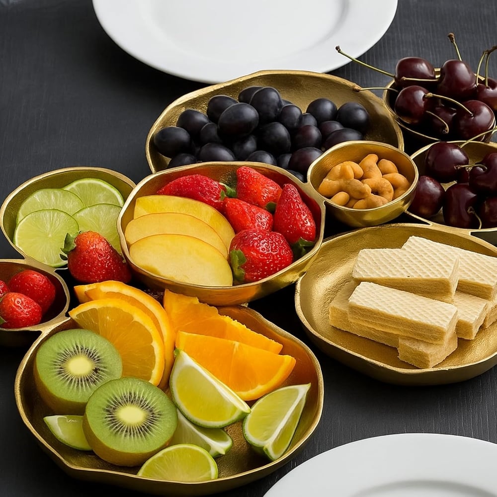 🍽️ Cluster Accent Bowls – Shiny Gold Brass Snack & Appetizer Serving Dish