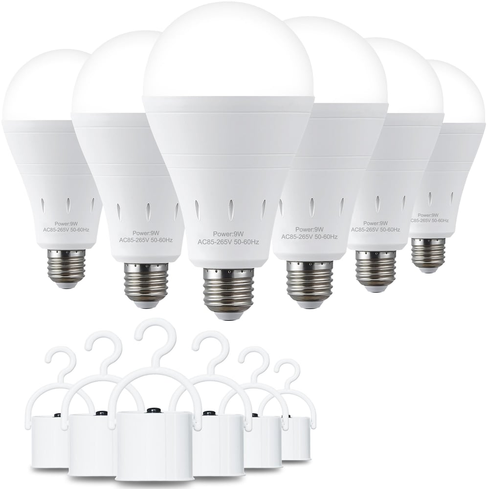 6-Pack Rechargeable Emergency LED Light Bulbs with Hooks