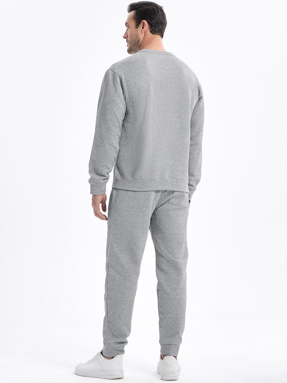 Men's 2 Piece Sweatsuits Outfits Casual Crewneck Jacquard Sweatshirt Joggers Sweatpants Set