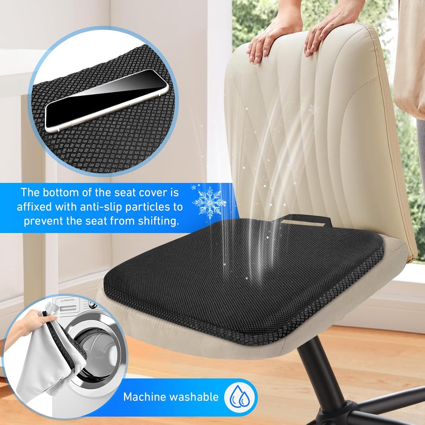 Vmingo Large Gel Cushion, Orthopaedic Upgraded, Seat Cushion, Office Chair, Breathable with Non-Slip Cover, Gel Seat Cushion for Wheelchair Cushion/Car/Office/Home (Dark Blue)