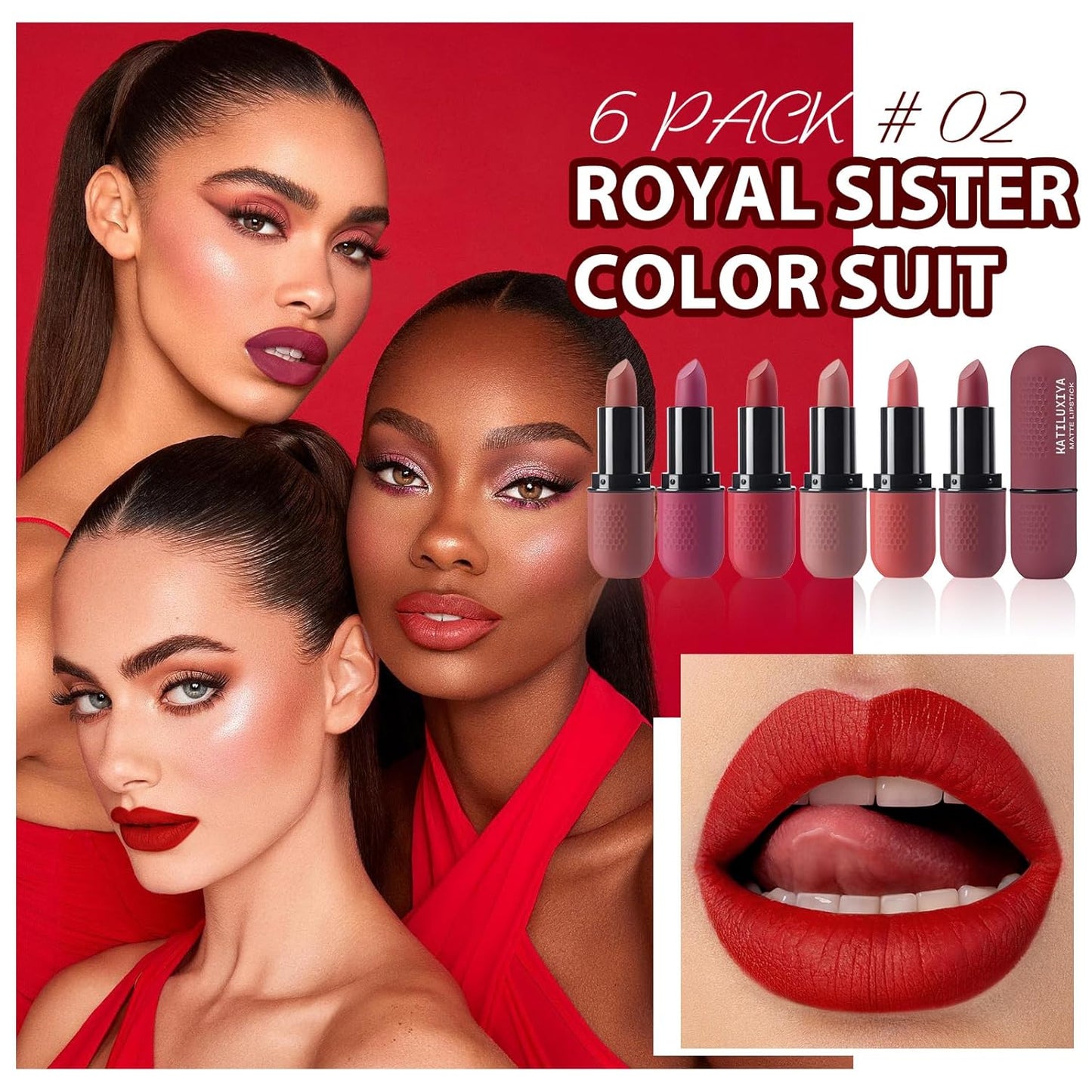 6Pcs Red Velvet Matte Lipstick Set