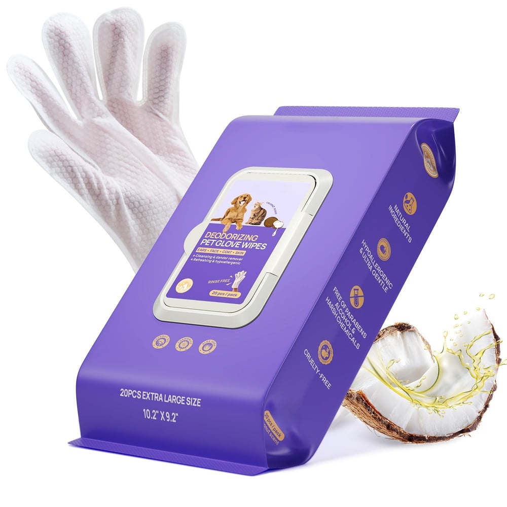 20pcs Deodorizing Pet Grooming Glove Wipes
