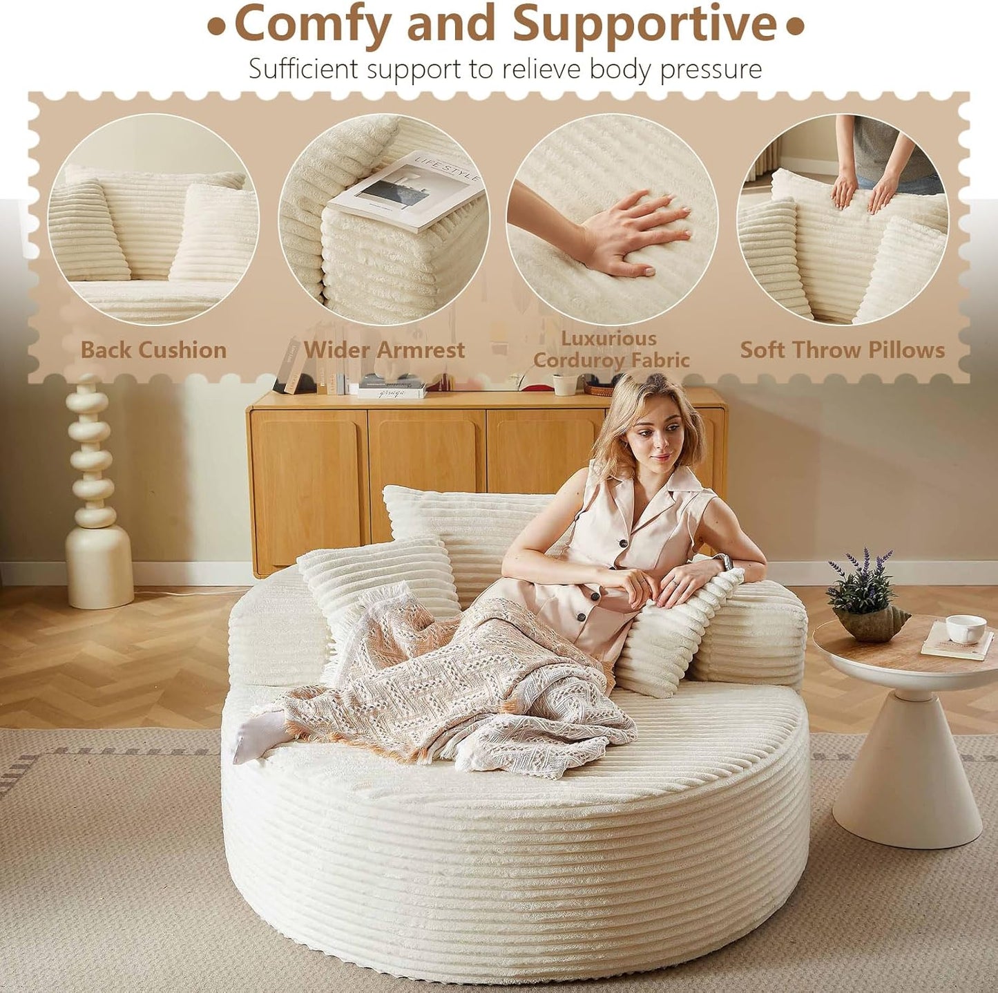 Oversized large round lounge chair，Boneless sofa