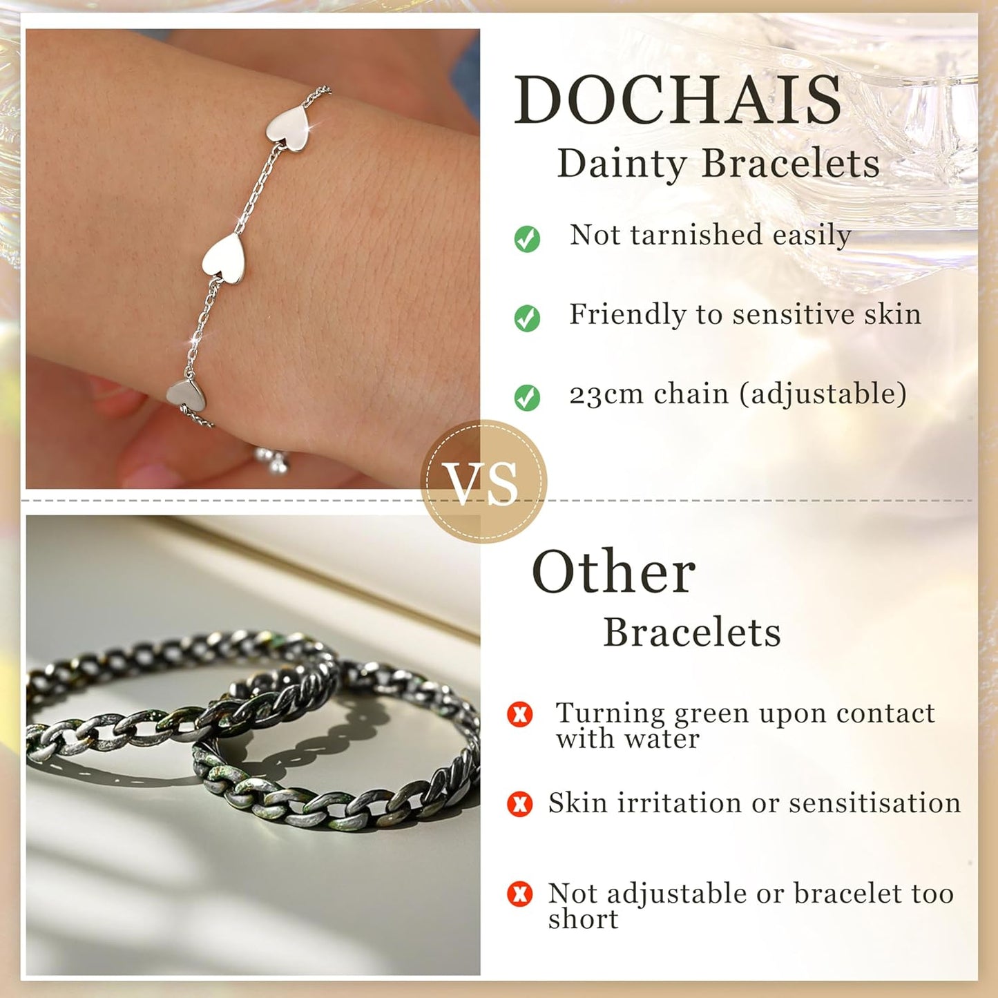 Women's Gold Silver Bracelet Set 14K Gold Heart Adjustable Friendship Bracelets