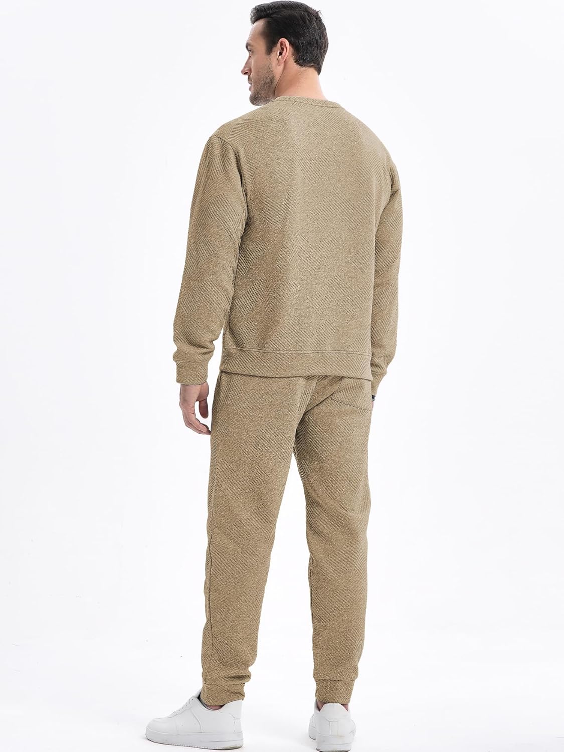 Men's 2 Piece Sweatsuits Outfits Casual Crewneck Jacquard Sweatshirt Joggers Sweatpants Set