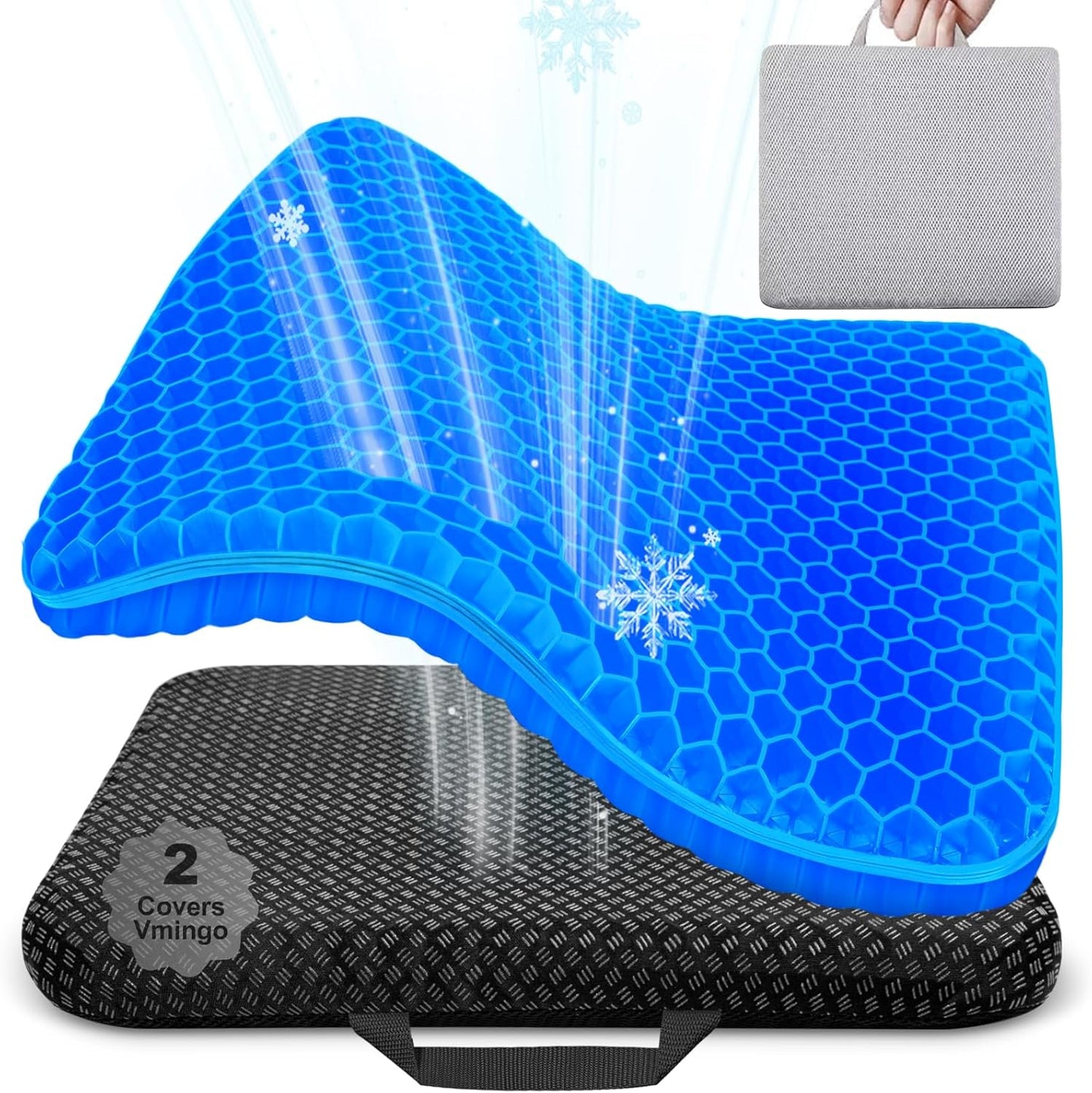 Vmingo Large Gel Cushion, Orthopaedic Upgraded, Seat Cushion, Office Chair, Breathable with Non-Slip Cover, Gel Seat Cushion for Wheelchair Cushion/Car/Office/Home (Dark Blue)