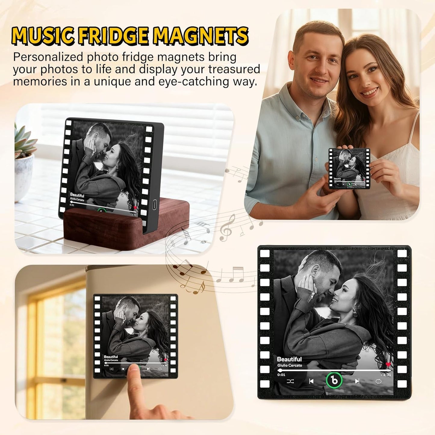 Personalized Music Fridge Magnet Custom Spotify Refrigerator Magnet with Photo Album & Can Play Songs Christmas Meaningful Gifts