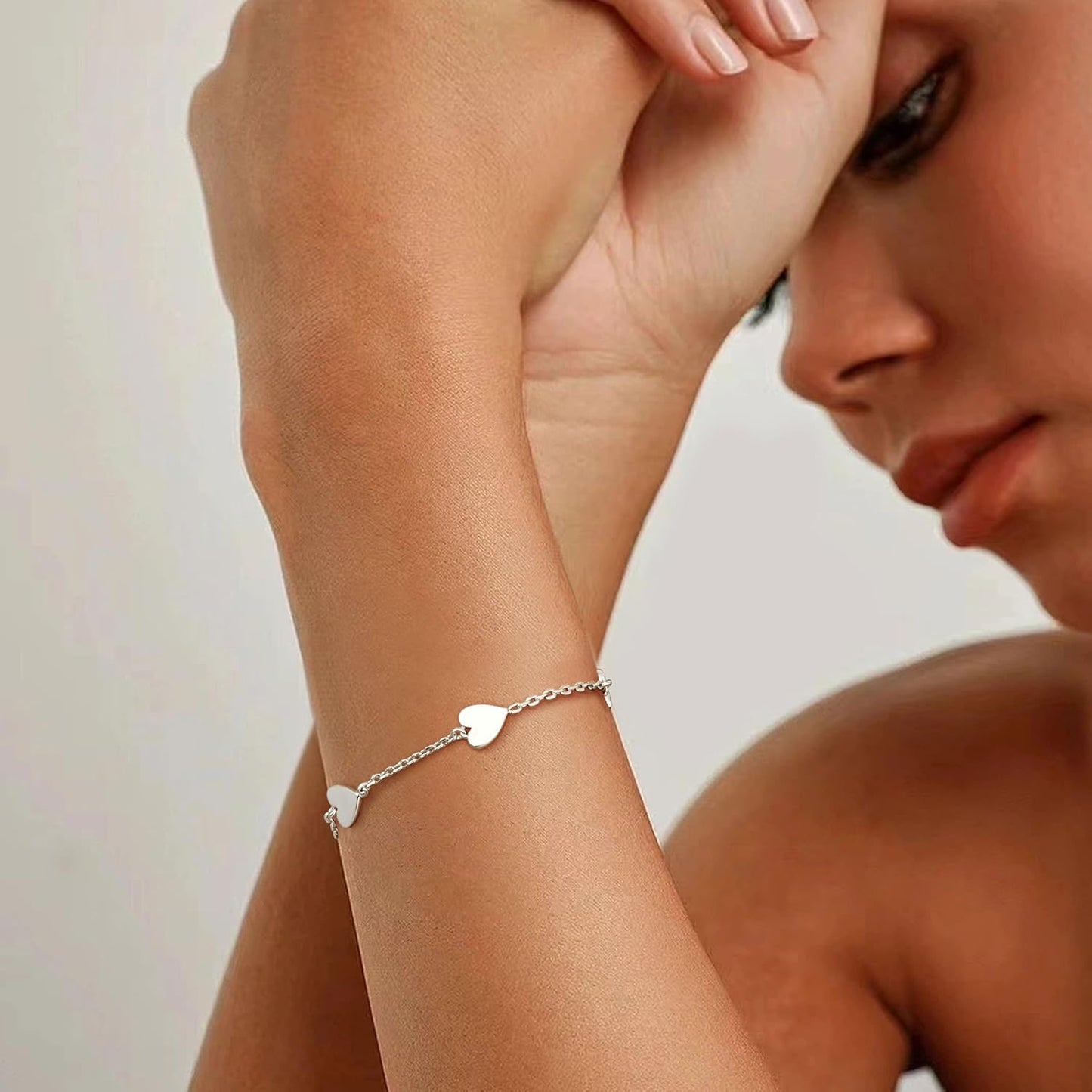 Women's Gold Silver Bracelet Set 14K Gold Heart Adjustable Friendship Bracelets