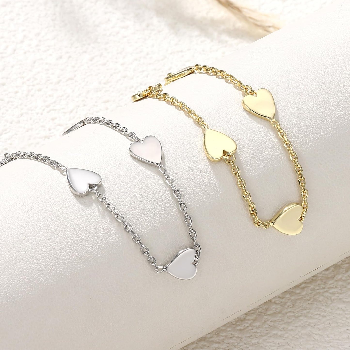 Women's Gold Silver Bracelet Set 14K Gold Heart Adjustable Friendship Bracelets