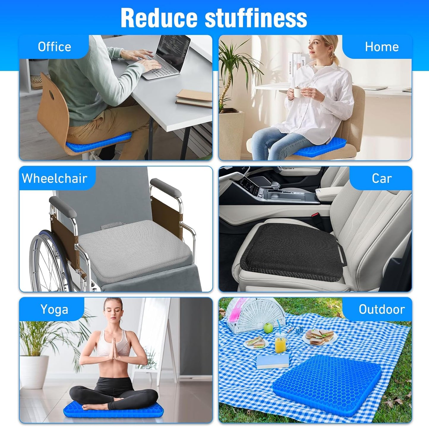 Vmingo Large Gel Cushion, Orthopaedic Upgraded, Seat Cushion, Office Chair, Breathable with Non-Slip Cover, Gel Seat Cushion for Wheelchair Cushion/Car/Office/Home (Dark Blue)