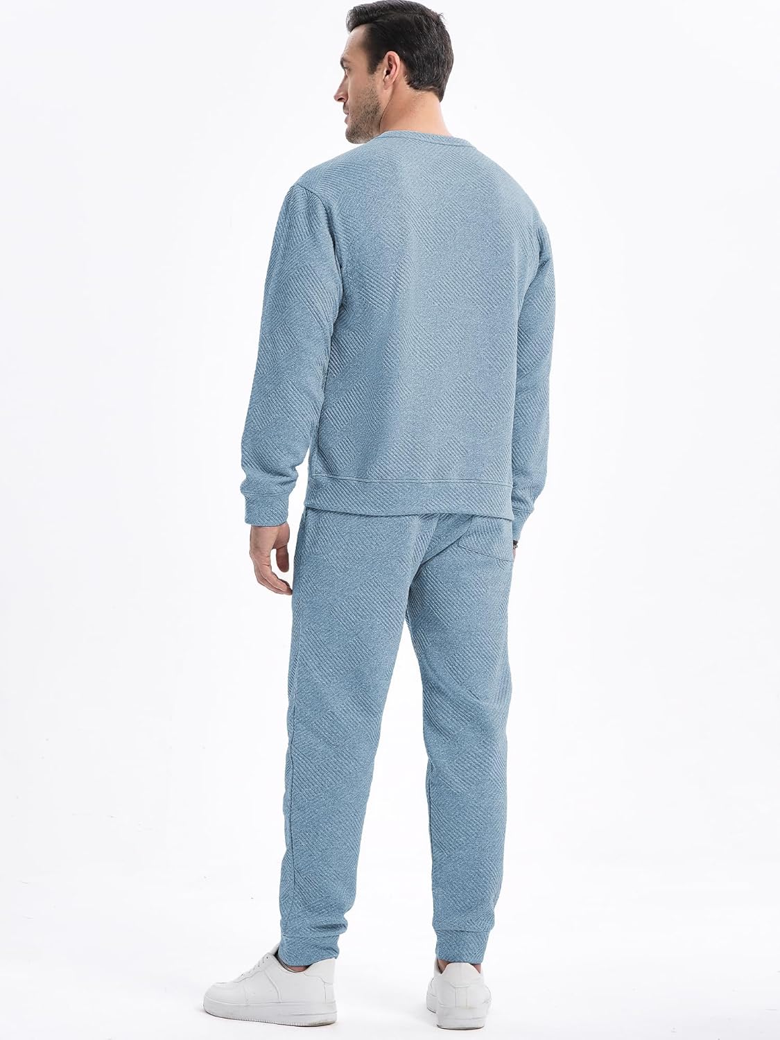 Men's 2 Piece Sweatsuits Outfits Casual Crewneck Jacquard Sweatshirt Joggers Sweatpants Set