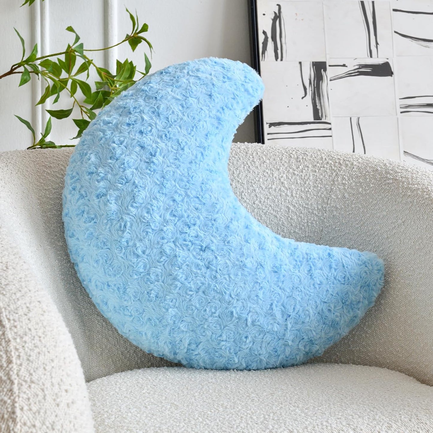 Moon Shaped Pillow with Soft Faux Fur for Couch (14.9 Inches, White)
