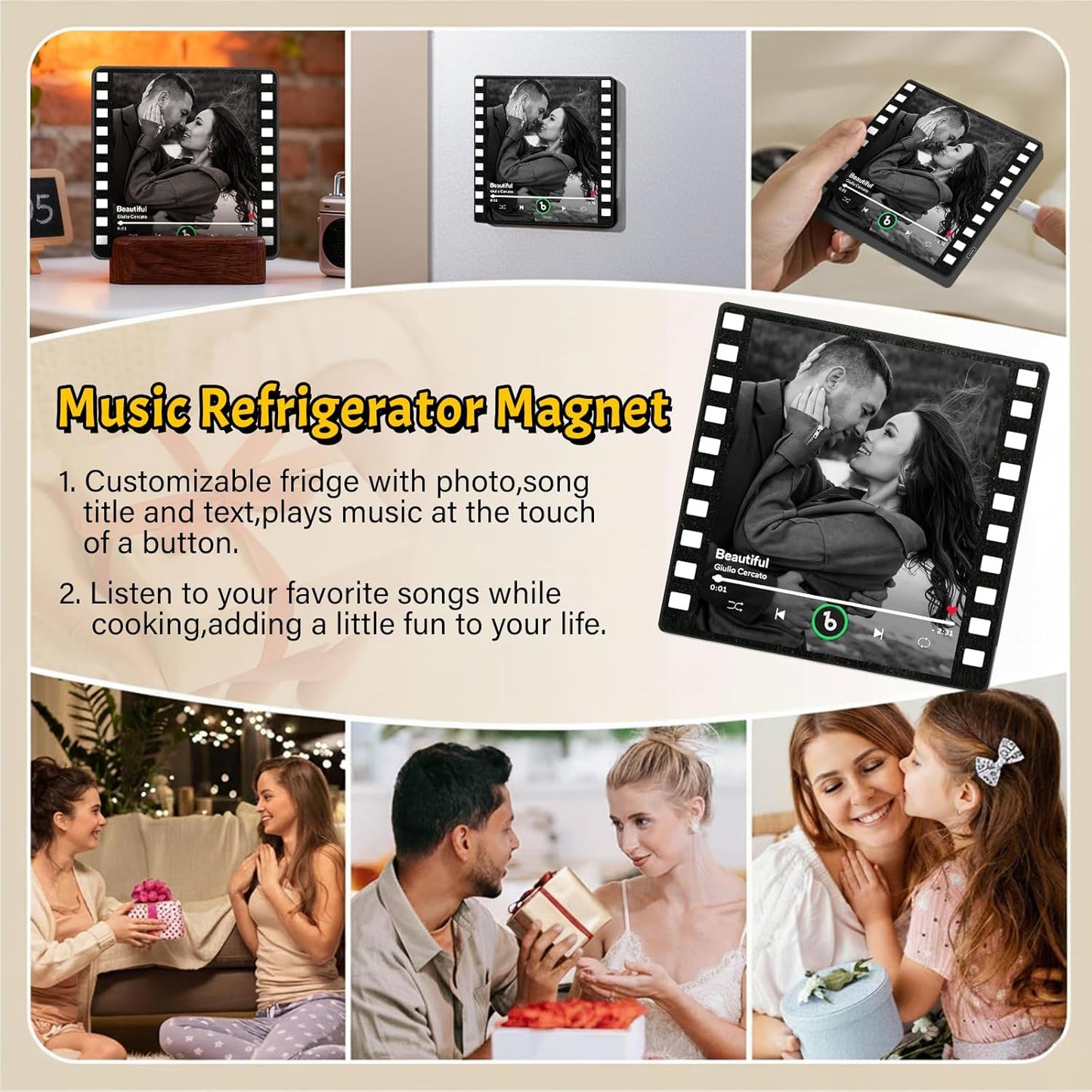 Personalized Music Fridge Magnet Custom Spotify Refrigerator Magnet with Photo Album & Can Play Songs Christmas Meaningful Gifts