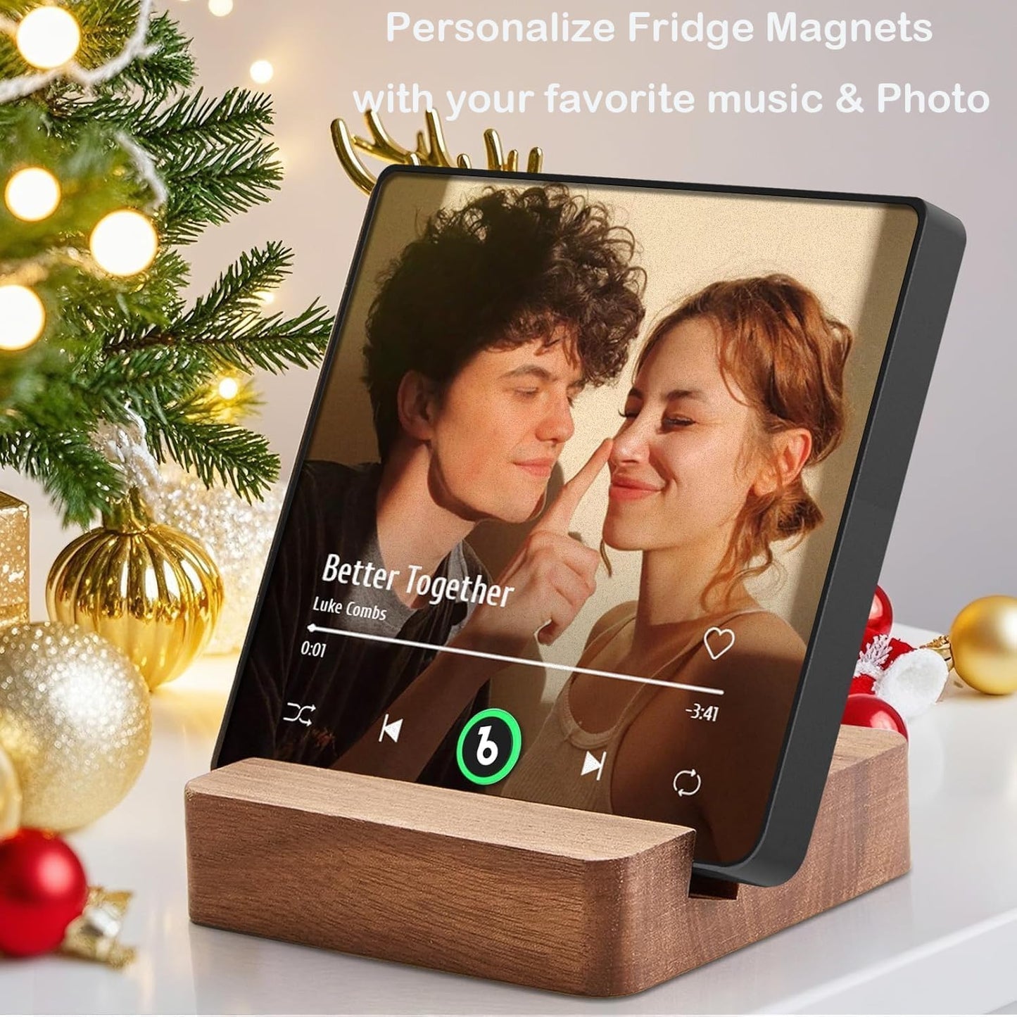 Personalized Music Fridge Magnet Custom Spotify Refrigerator Magnet with Photo Album & Can Play Songs Christmas Meaningful Gifts