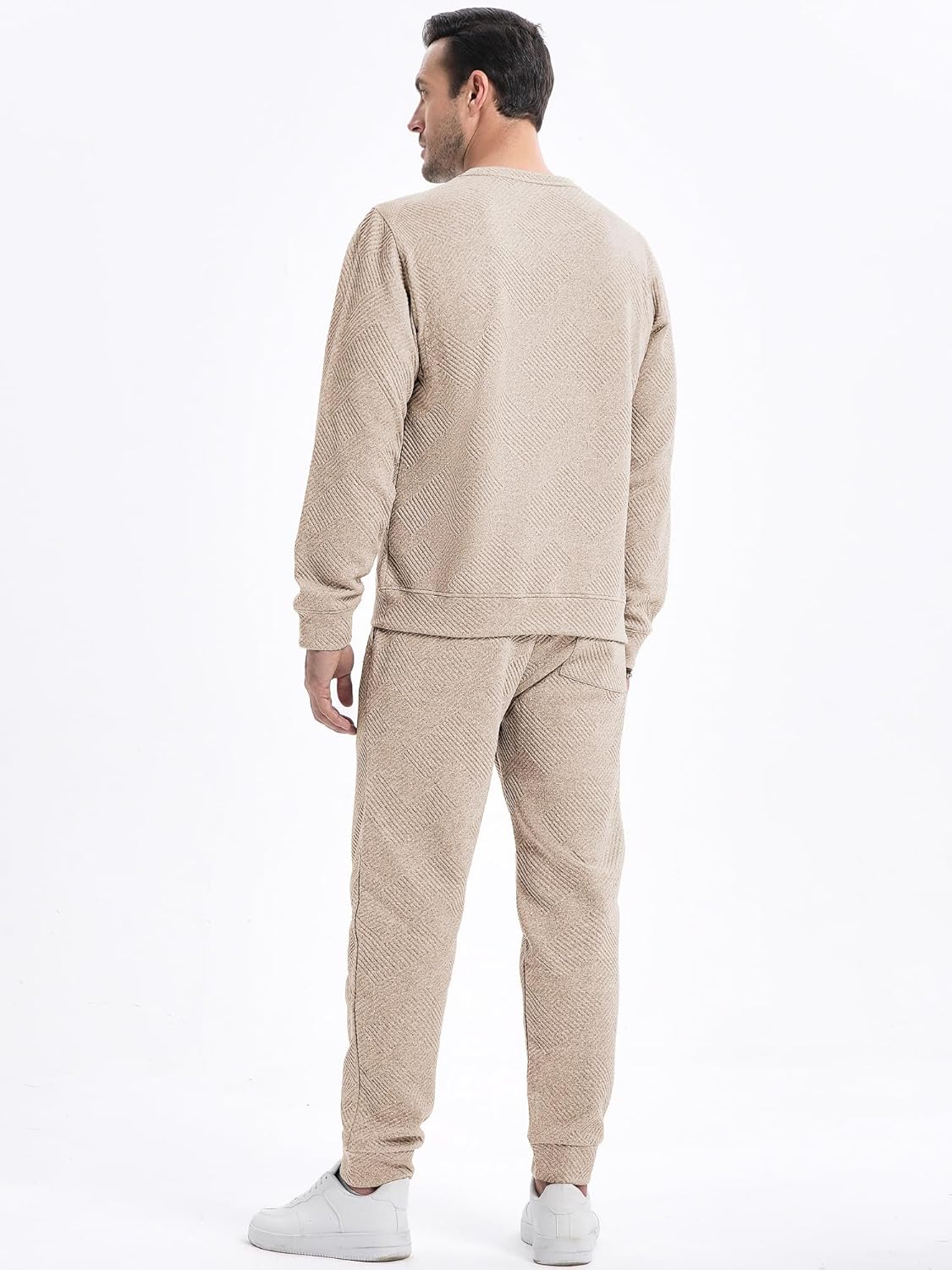 Men's 2 Piece Sweatsuits Outfits Casual Crewneck Jacquard Sweatshirt Joggers Sweatpants Set