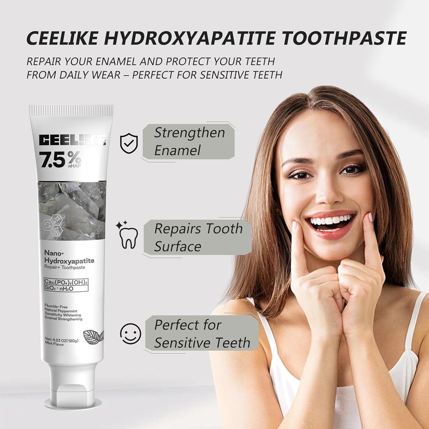 Free Hydroxyapatite Enamel Repairing Breath Freshening Whitening Toothpaste