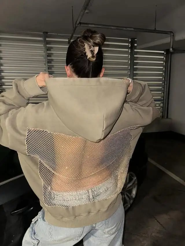 Backless Mesh Glitter Hoodie
