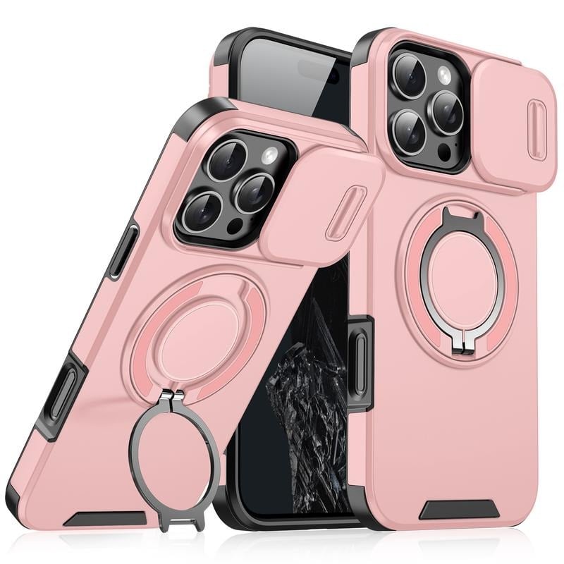 Case with Slide Camera Cover & Rotatable Ring Kickstand,  Grade Shockproof Protective Case for iPhone 11/12/13/14/15/16/17 Series