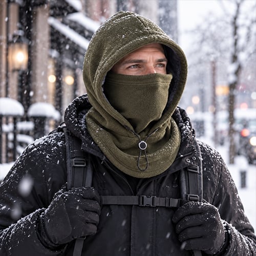 Fleece Double Layer Integrated Mask Hat