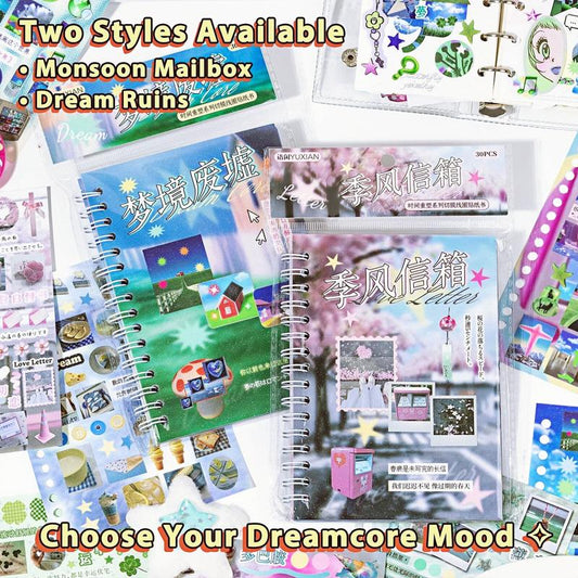 2 Styles 30 Sheets Dreamcore Aesthetic Sticker Book – Frutiger Aero-Inspired Die-Cut Glossy/Matte Textured Stickers