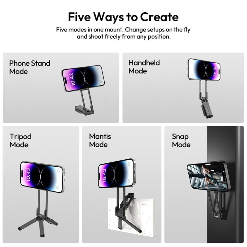 Magnetic Phone Tripod for iPhone, MA38 Portable Phone Holder Mini Tripod for Magsafe with Double-Sided Strong Magnetic 1/4'' Arri Locating Hole Foldable Hook