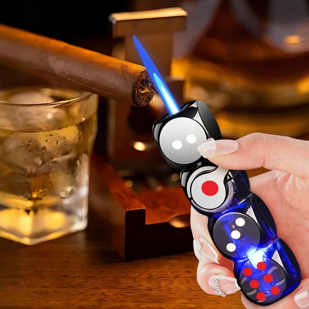 🎲 360° Spinning Dice Lighter 🔥 Windproof Jet Blue Flame, LED, Refillable EDC Gadget