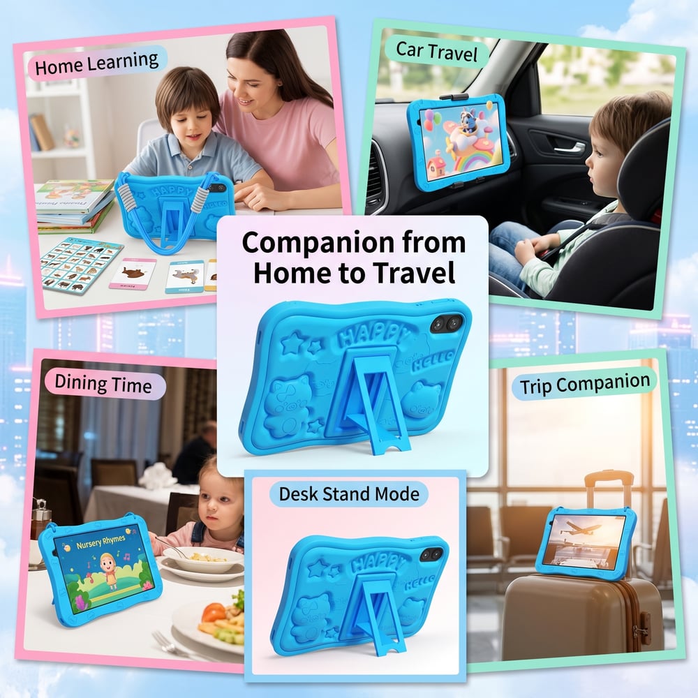 10.1 Inch Kids Tablet Android 15 8GB+32GB 6000mAh Shockproof Silicone Case Educational Tablet for Toddlers 📚